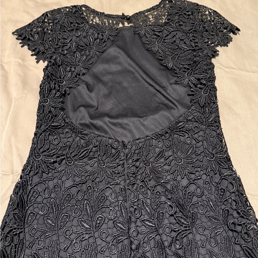 Rubber Ducky Productions Vintage Black Floral Lace Backless Dress